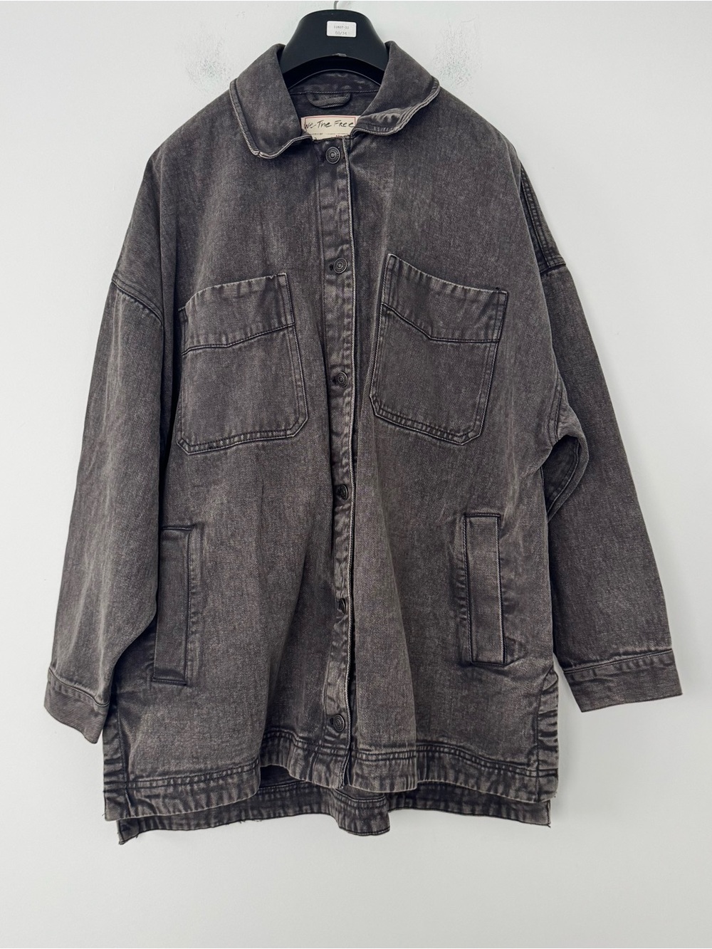 Free People We The Free Madison City Denim Jacket M Oversize Washed Black Grunge - Picture 1 of 13